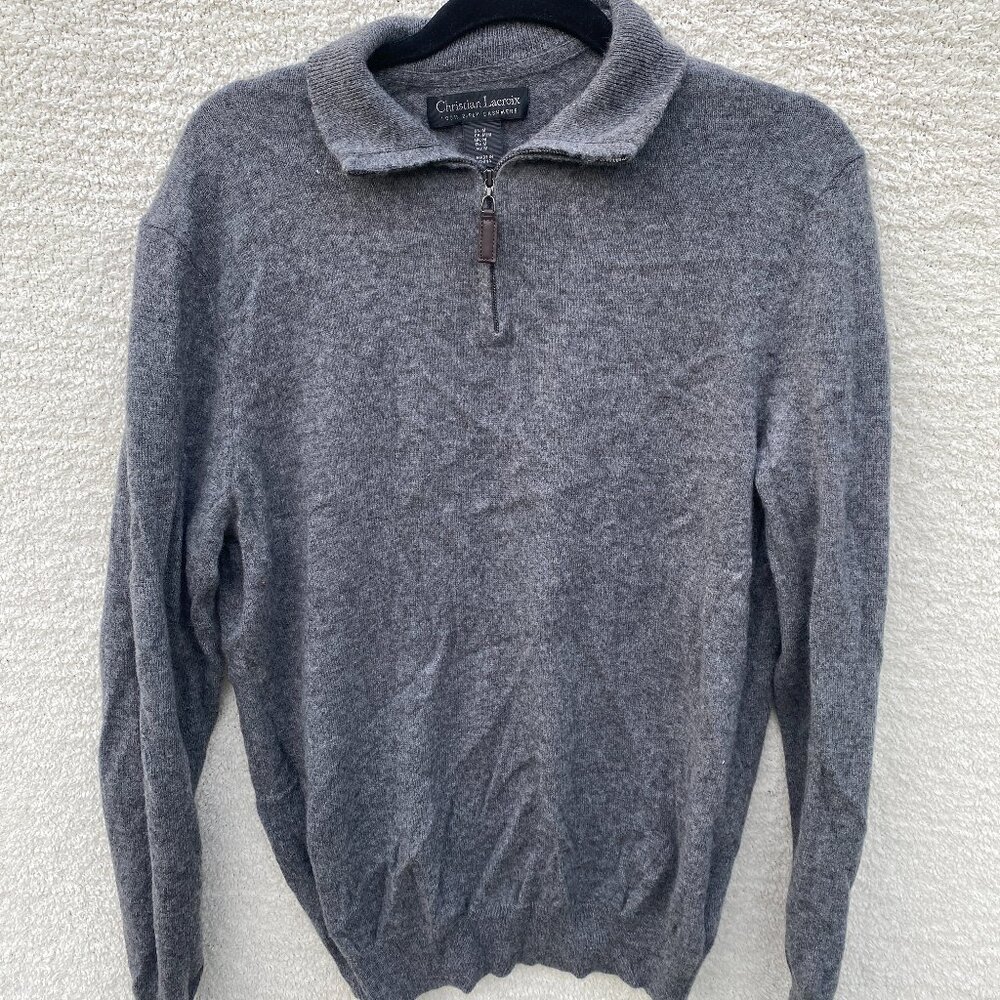 Gray Christian LaCroix Cashmere 3/4 Cozy Quarter Zip
